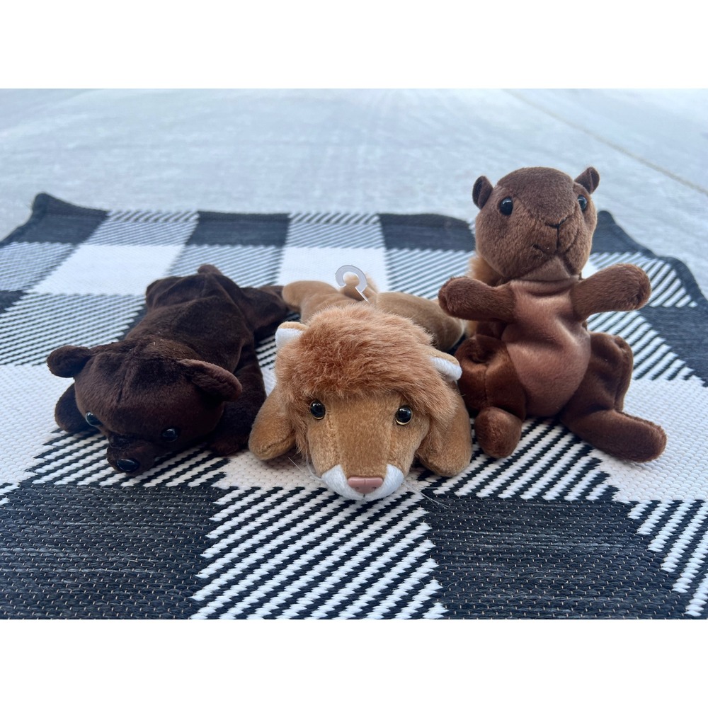 Vintage Plush Animal Lot Zangeen Squirrel K&M Lion Brown Bear 1996 2001 8-9 Inch